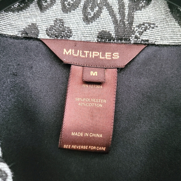 Like-New! Multiples Light Grey & Black Jacobean Floral Pattern Blazer Jacket - Picture 4 of 6